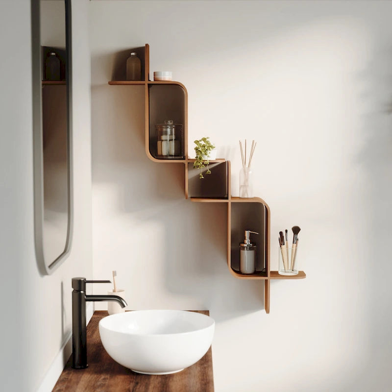 Étagère murale géométrique en bois courbé