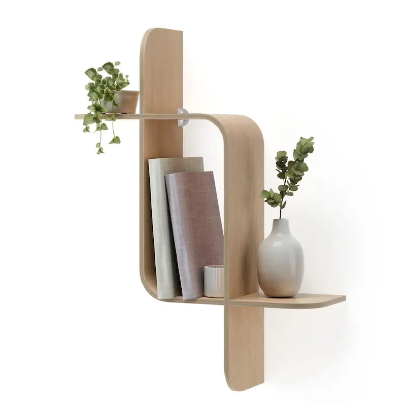 Étagère murale géométrique en bois courbé