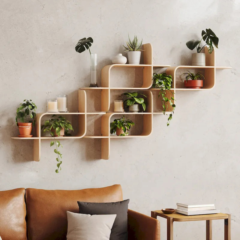 Étagère murale géométrique en bois courbé