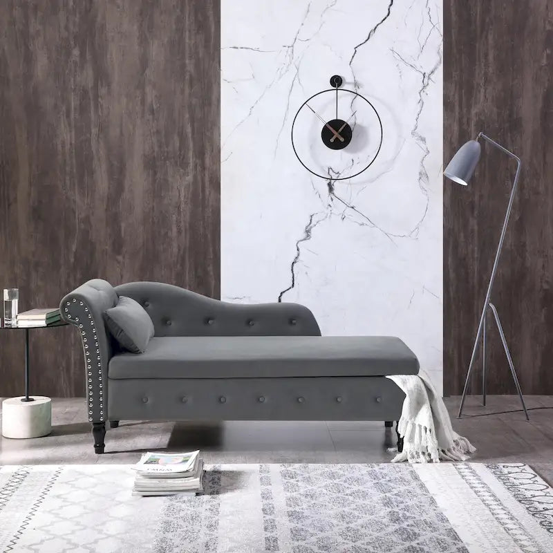 Banc de méridienne en velours gris avec rangement