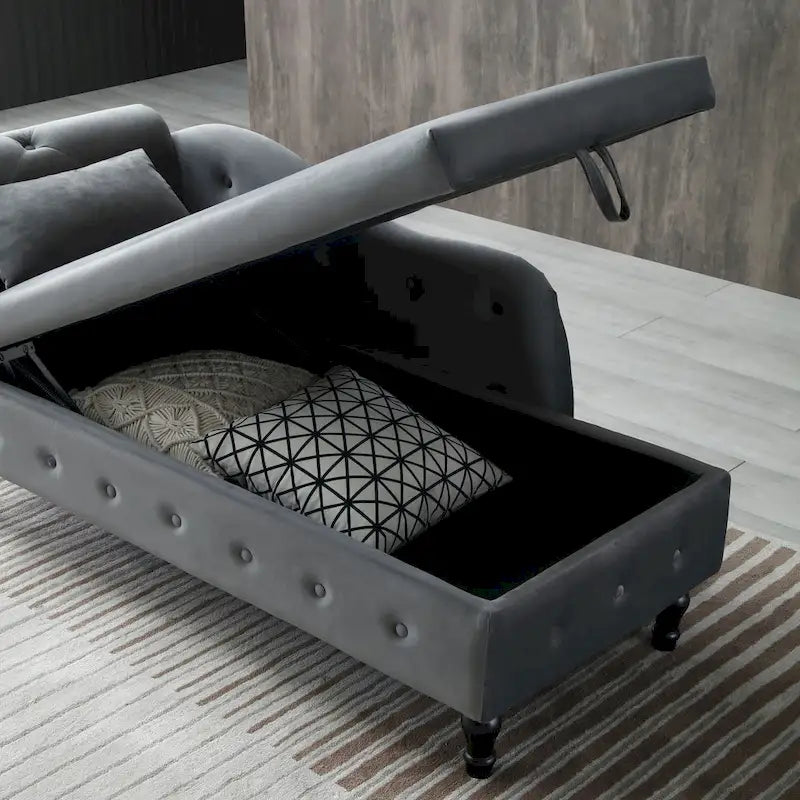 Banc de méridienne en velours gris avec rangement
