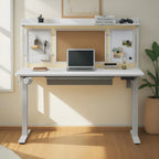 Bureau debout électrique blanc de 55" avec tiroir et panneau arrière