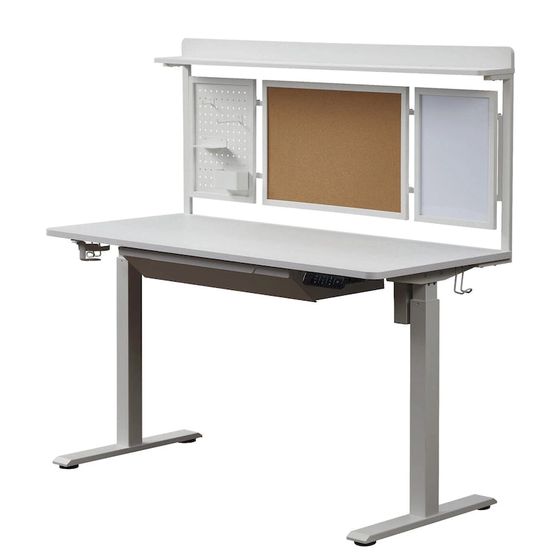 Bureau debout électrique blanc de 55" avec tiroir et panneau arrière