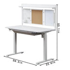 Bureau debout électrique blanc de 55" avec tiroir et panneau arrière