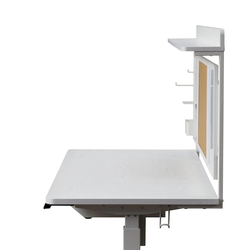 Bureau debout électrique blanc de 55" avec tiroir et panneau arrière