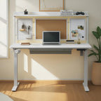 Bureau debout électrique blanc de 55" avec tiroir et panneau arrière