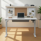 Bureau debout électrique blanc de 55" avec tiroir et panneau arrière