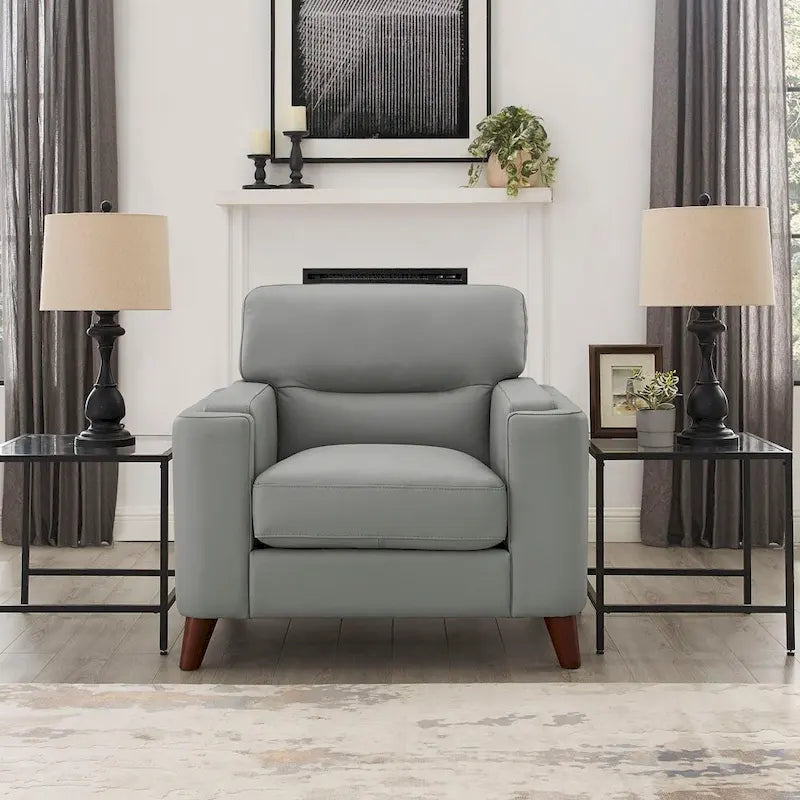 Fauteuil en cuir pleine fleur Hydeline Elm avec plumes, mousse à mémoire de forme et ressorts