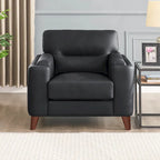 Fauteuil en cuir pleine fleur Hydeline Elm avec plumes, mousse à mémoire de forme et ressorts
