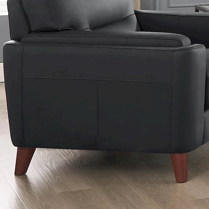 Fauteuil en cuir pleine fleur Hydeline Elm avec plumes, mousse à mémoire de forme et ressorts