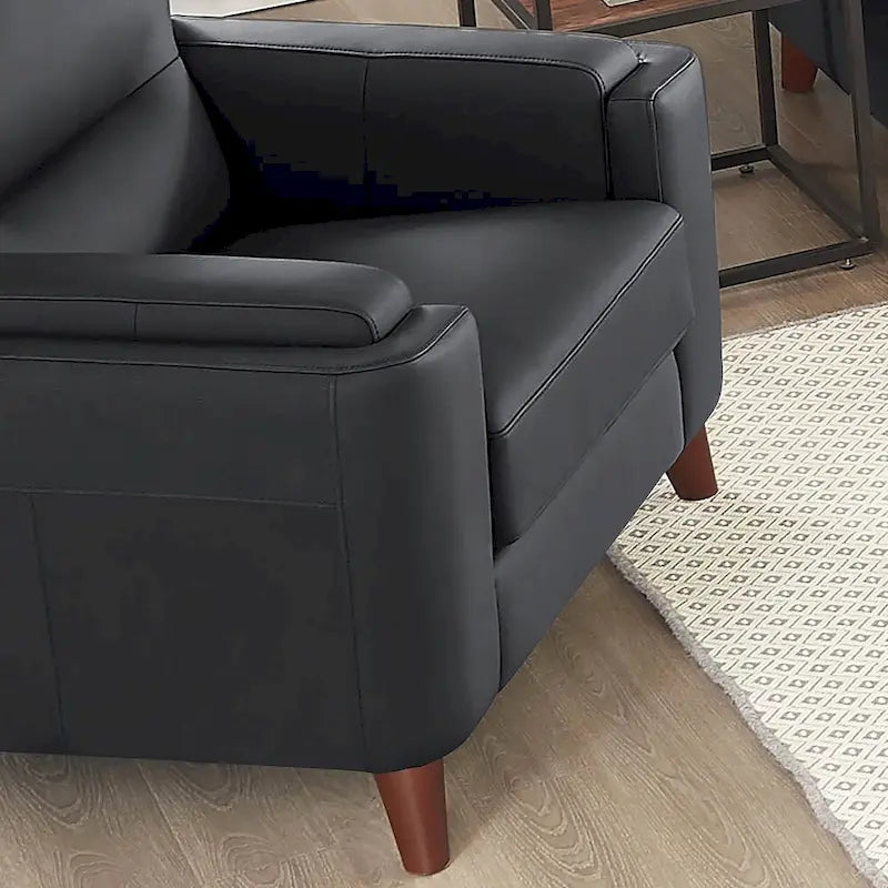 Fauteuil en cuir pleine fleur Hydeline Elm avec plumes, mousse à mémoire de forme et ressorts