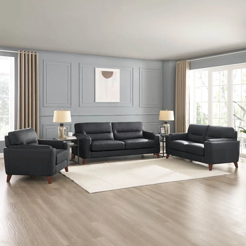 Fauteuil en cuir pleine fleur Hydeline Elm avec plumes, mousse à mémoire de forme et ressorts