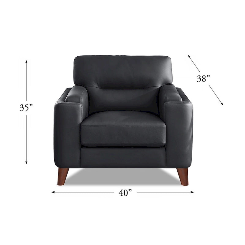 Fauteuil en cuir pleine fleur Hydeline Elm avec plumes, mousse à mémoire de forme et ressorts