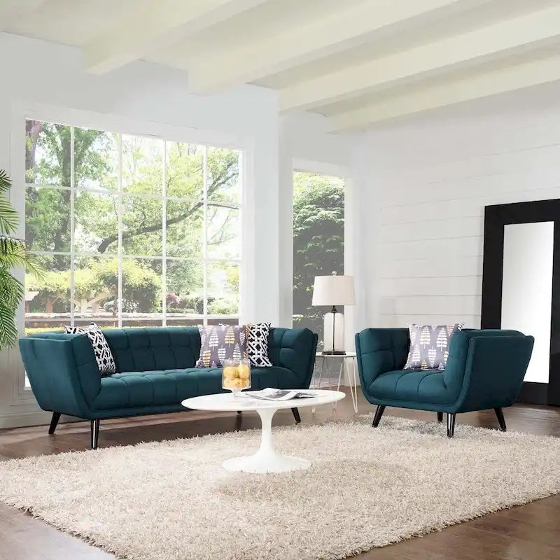 Ensemble canapé et fauteuil rembourrés en tissu 2 pièces