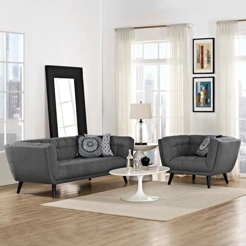 Ensemble canapé et fauteuil rembourrés en tissu 2 pièces
