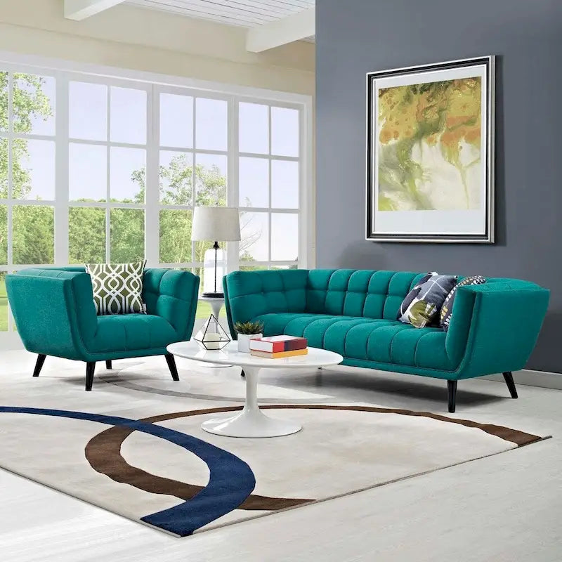 Ensemble canapé et fauteuil rembourrés en tissu 2 pièces