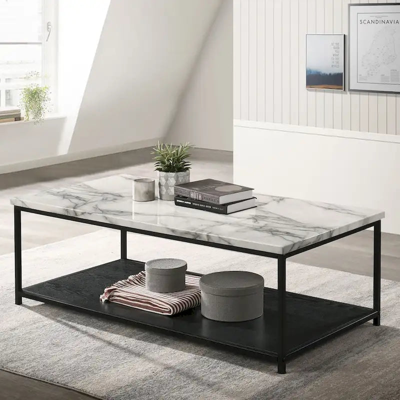 Table basse contemporaine en bois de 47 pouces avec étagère inférieure