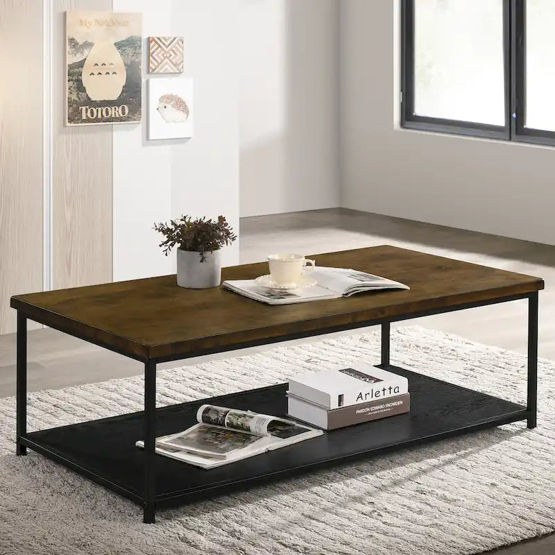Table basse contemporaine en bois de 47 pouces avec étagère inférieure