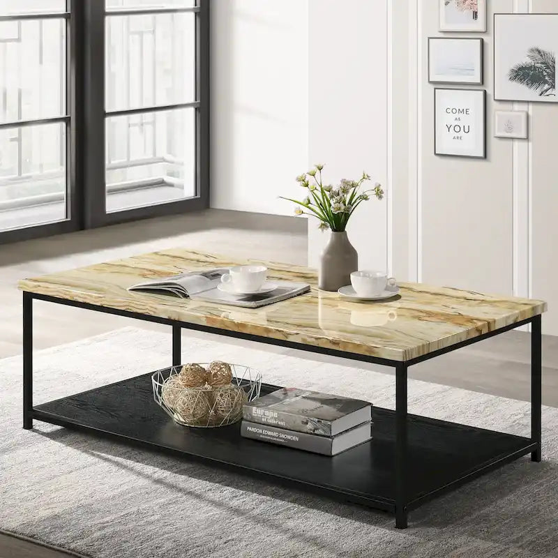 Table basse contemporaine en bois de 47 pouces avec étagère inférieure