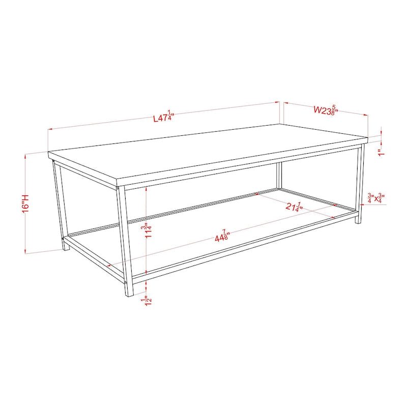 Table basse contemporaine en bois de 47 pouces avec étagère inférieure