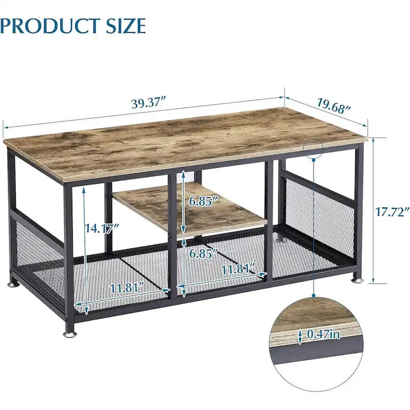 Table basse à 3 niveaux avec structure en métal et étagères en MDF