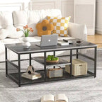 Table basse à 3 niveaux avec structure en métal et étagères en MDF
