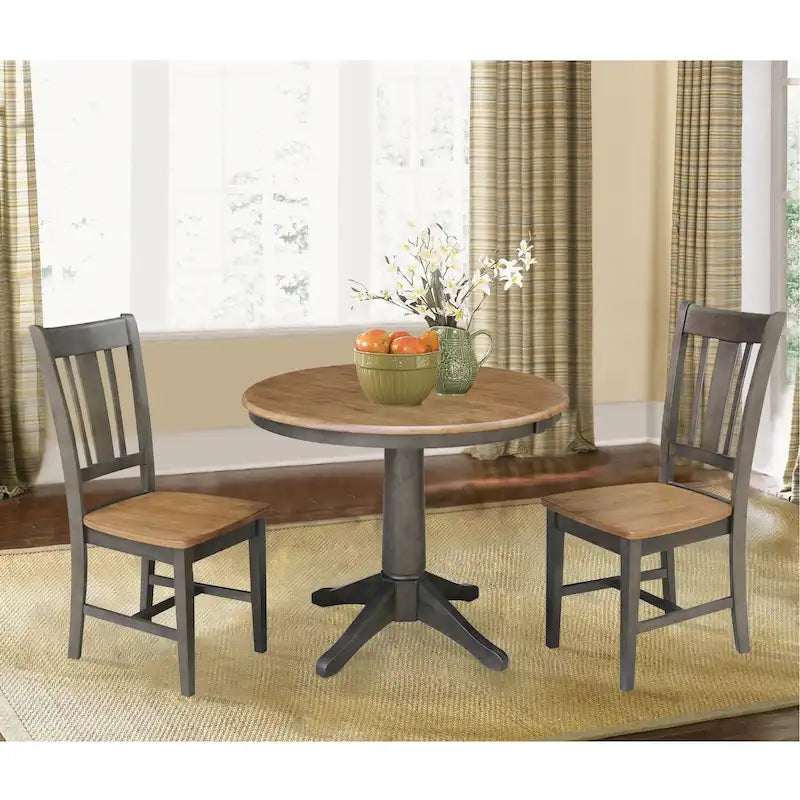 Ensemble table à manger extensible ronde 36" en bois massif avec 2 chaises