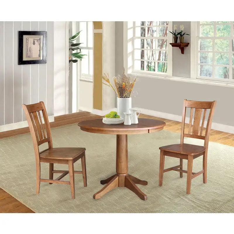 Ensemble table à manger extensible ronde 36" en bois massif avec 2 chaises