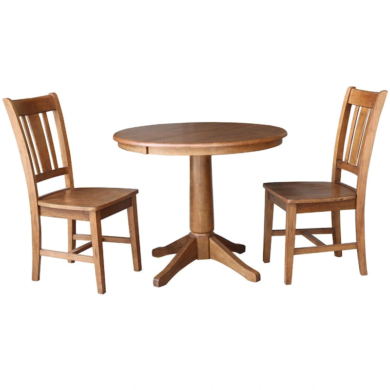 Ensemble table à manger extensible ronde 36" en bois massif avec 2 chaises