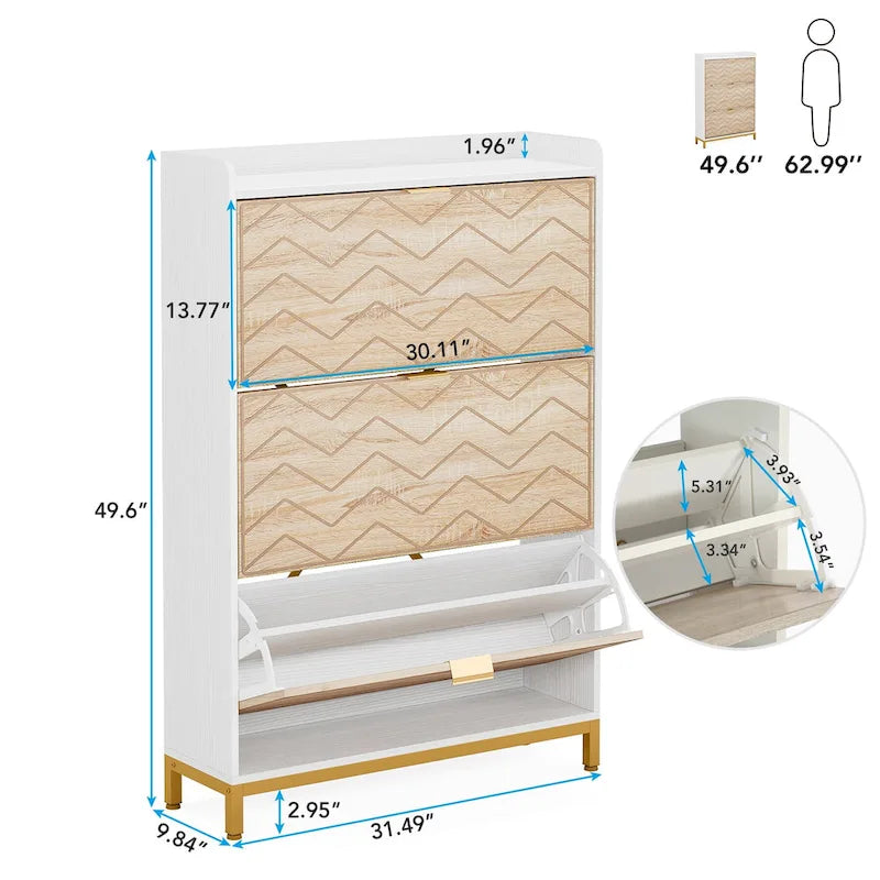 Meuble à chaussures fin avec 3 portes basculantes – Capacité de 24 paires