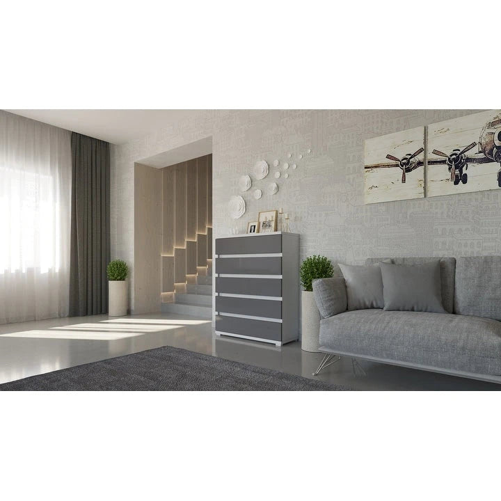 Commode 5 tiroirs en aggloméré stratifié