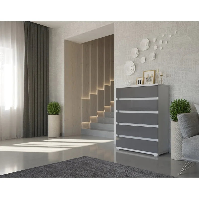 Commode 5 tiroirs en aggloméré stratifié