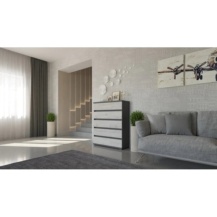 Commode 5 tiroirs en aggloméré stratifié
