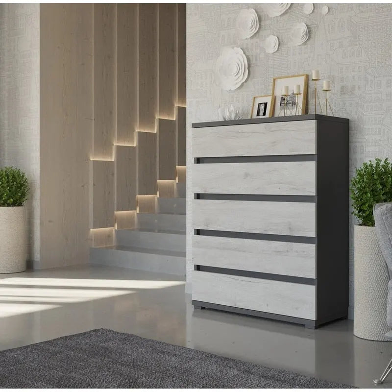Commode 5 tiroirs en aggloméré stratifié