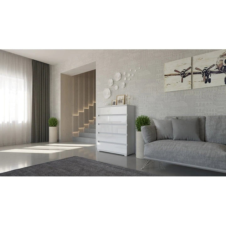 Commode 5 tiroirs en aggloméré stratifié