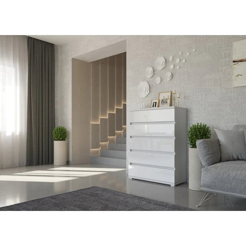 Commode 5 tiroirs en aggloméré stratifié