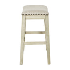 Tabourets de bar Antik White (lot de 2) – Hauteur comptoir, siège en tissu beige