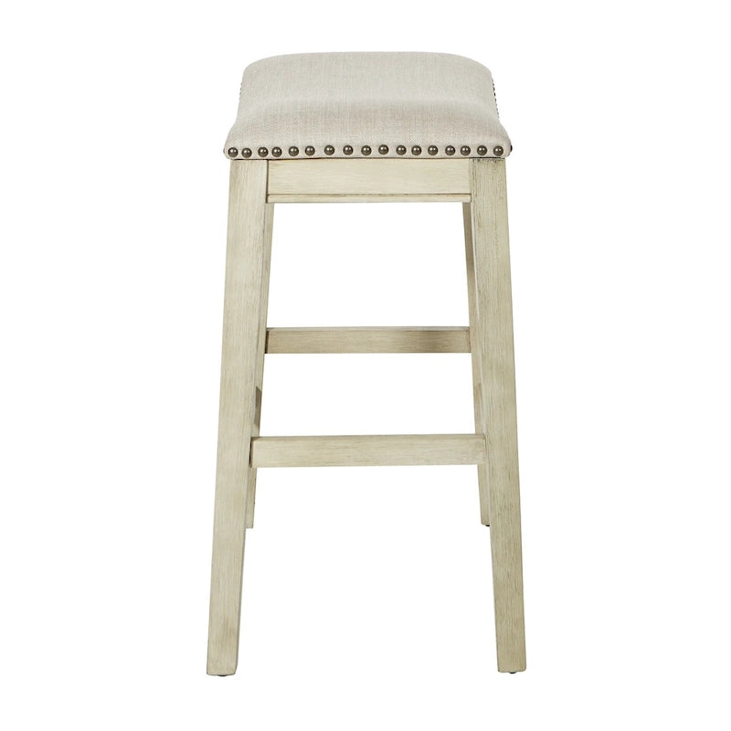 Tabourets de bar Antik White (lot de 2) – Hauteur comptoir, siège en tissu beige
