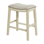 Tabourets de bar Antik White (lot de 2) – Hauteur comptoir, siège en tissu beige