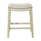 Tabourets de bar Antik White (lot de 2) – Hauteur comptoir, siège en tissu beige