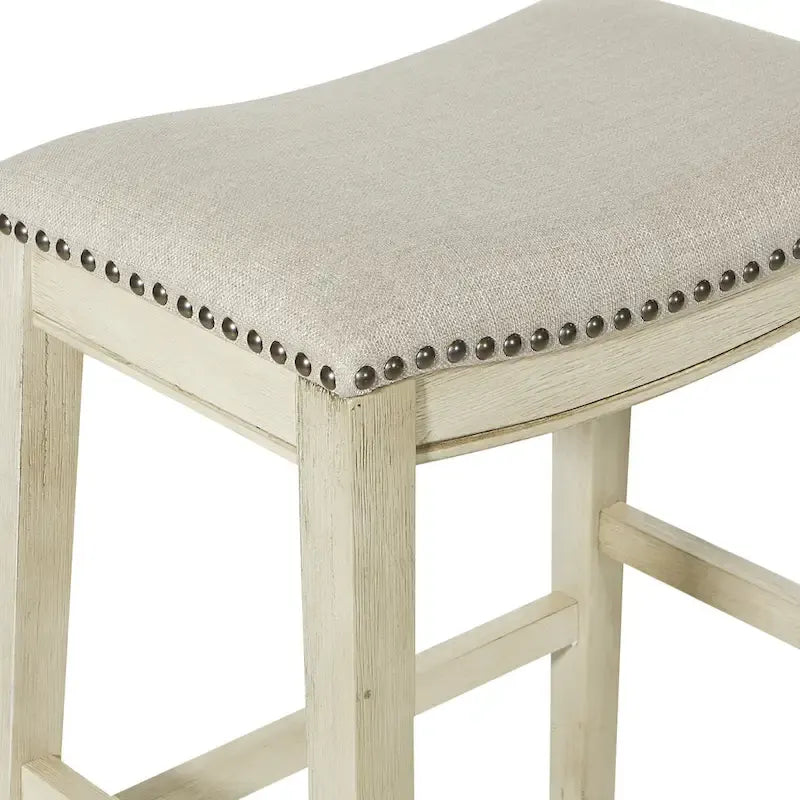 Tabourets de bar Antik White (lot de 2) – Hauteur comptoir, siège en tissu beige