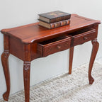 Console en bois sculptée à la main avec 2 tiroirs