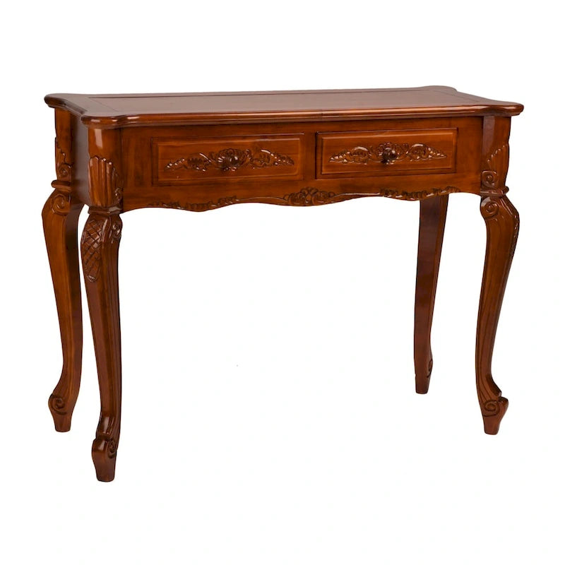Console en bois sculptée à la main avec 2 tiroirs