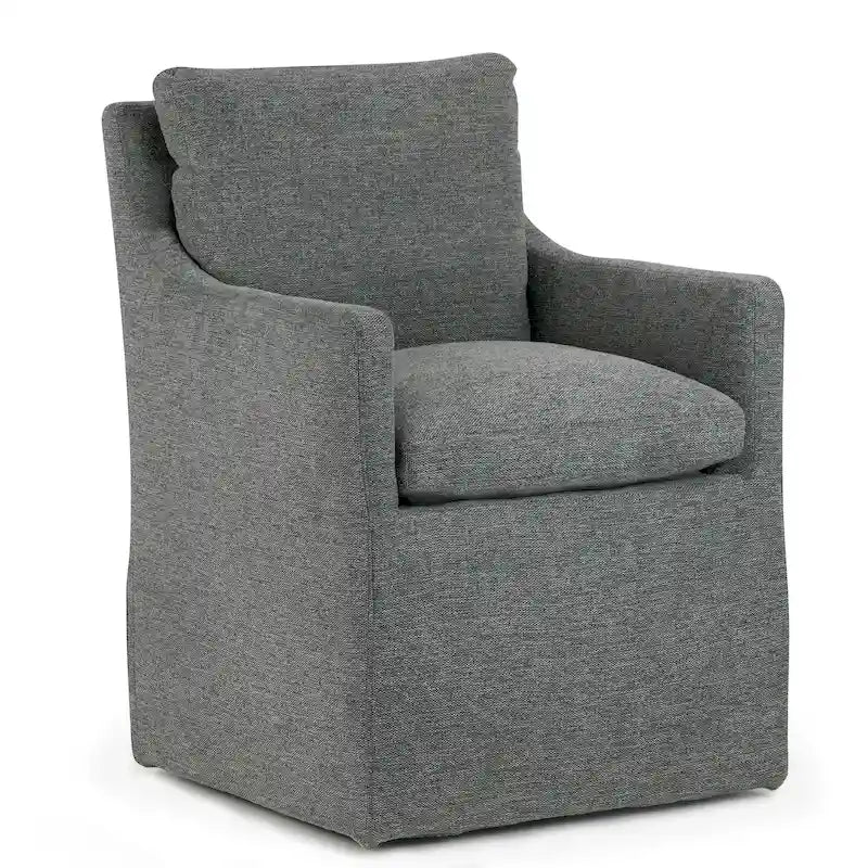 Fauteuil d'appoint en tissu gris avec coussin en plumes et duvet