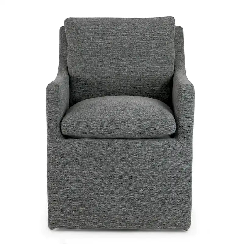 Fauteuil d'appoint en tissu gris avec coussin en plumes et duvet