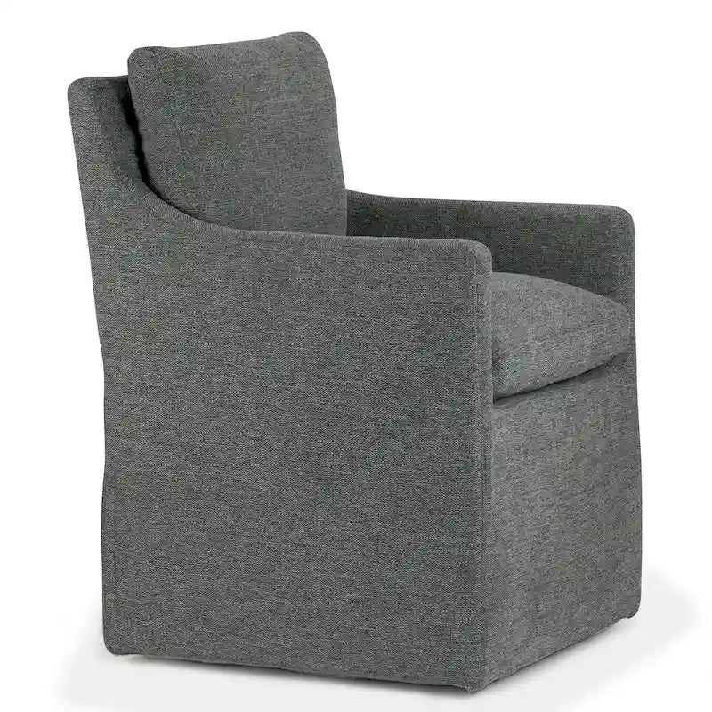 Fauteuil d'appoint en tissu gris avec coussin en plumes et duvet