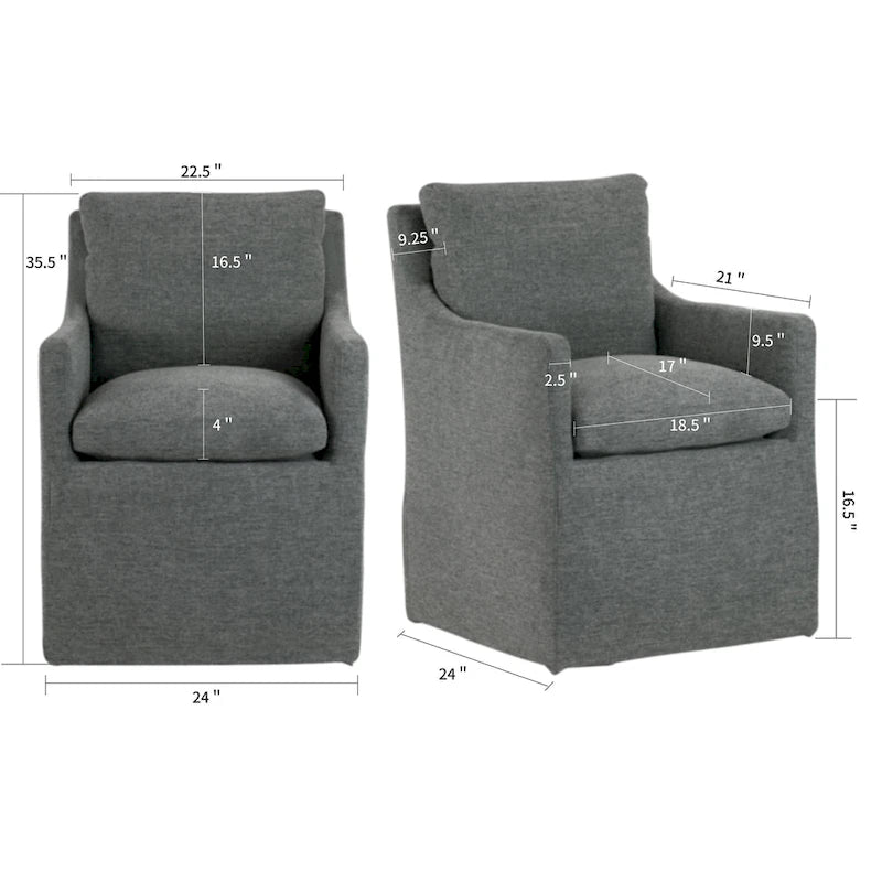 Fauteuil d'appoint en tissu gris avec coussin en plumes et duvet