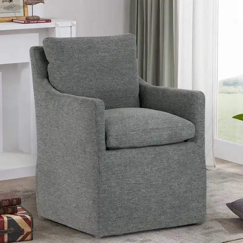 Fauteuil d'appoint en tissu gris avec coussin en plumes et duvet