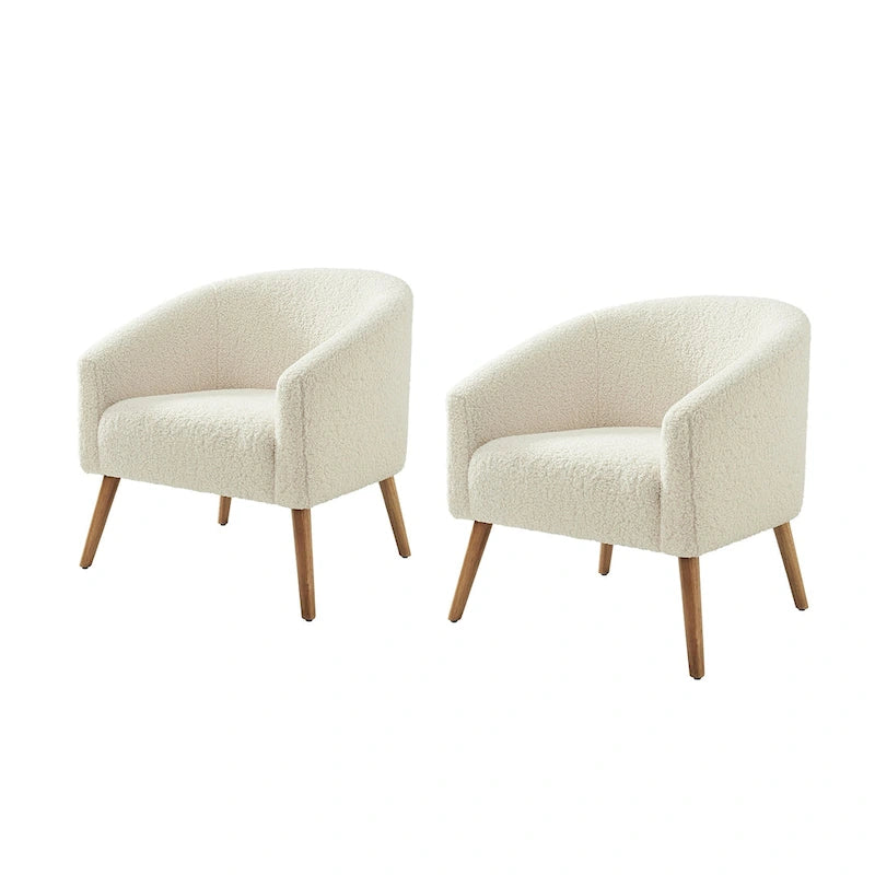 Fauteuil moderne en bouclette avec pieds en bois massif, lot de 2