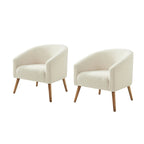 Fauteuil moderne en bouclette avec pieds en bois massif, lot de 2
